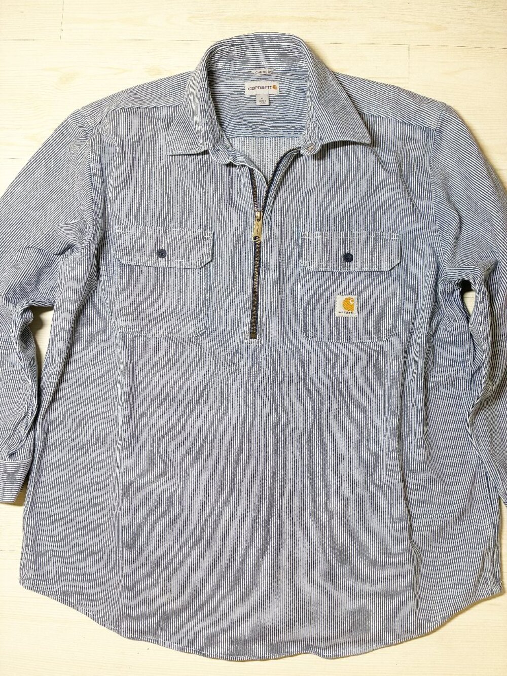 VTG Discontinued Carhartt 100092 965 Hickory Stripe Work Shirt Men's XL 1/4 Zip